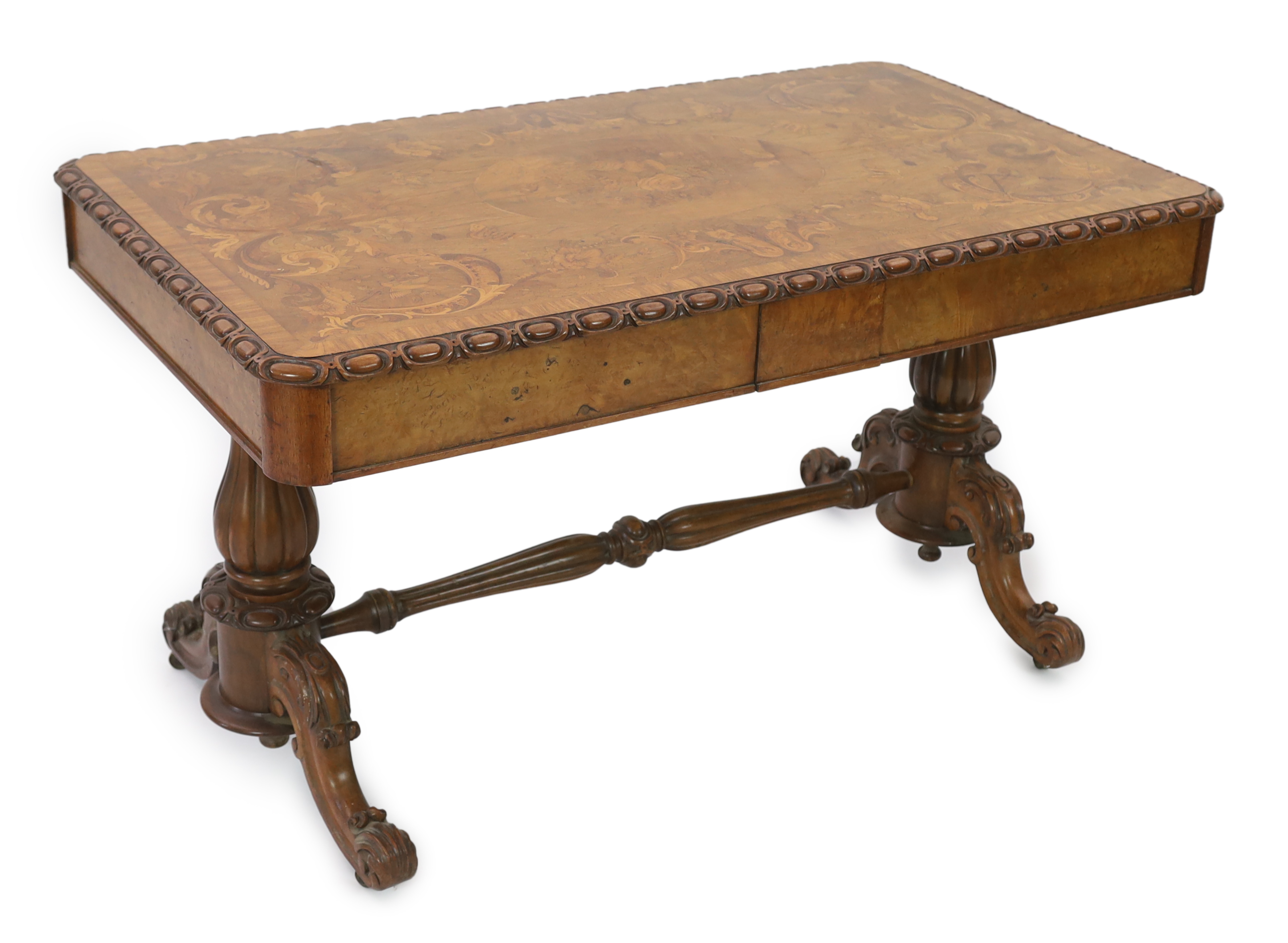 A William IV marquetry inlaid walnut library table